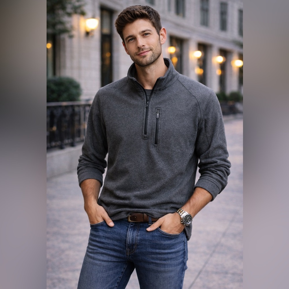 L.L.Bean Men’s Gray Fleece Quarter-Zip Pullover (Traditional Fit, Size S)